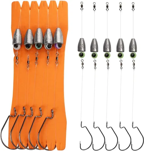 Miniatura 12 de Dovesun Kit de 10/5 piezas de equipo Carolina listo para pesca de lubina, juego de gancho para bagre y bagre, con ganchos para lubina, giratorio