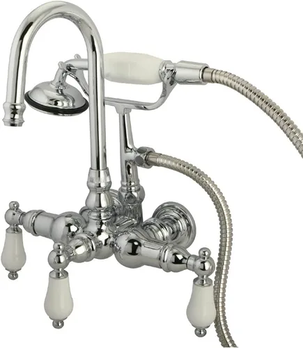 Miniatura 4 de Kingston Brass CC11T8 - Grifo vintage para bañera con ducha de mano, níquel satinado, centro de 3-3/8 pulgadas cepillado níquel