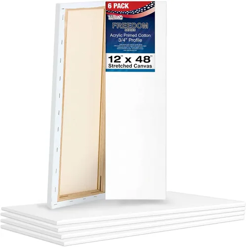 U.S. Art Supply Lienzos estirados de 12 x 48 pulgadas para pintar, imprimado triple de 12 onzas, paquete de 6 unidades, perfil blanco en blanco de
