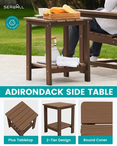 Miniatura 5 de SERWALL juego de muebles de patio bistró de 3 piezas, juego de sillas Adirondack para todo clima con mesa auxiliar, juego de muebles de patio