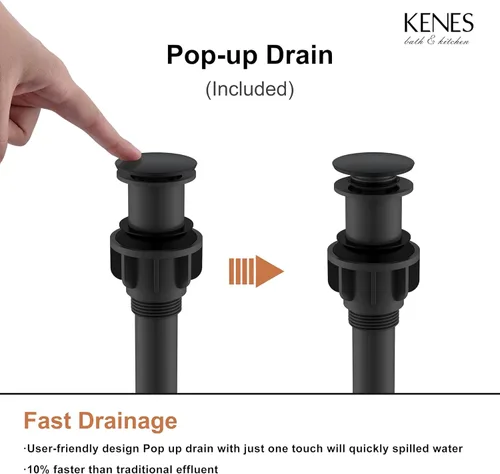 Miniatura 9 de KENES Grifo de Baño Negro Mate de Una Sola Manija Grifo Alto para Lavabo Tipo Vasija Grifo de Baño de Tocador Mezclador de Lavabo con Manguera