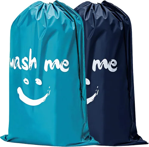 HOMEST - Bolsa de lavandería con correa para viaje, bolsa de almacenamiento grande antidesgarro con cordón ajustable, lavable a máquina, nailon,