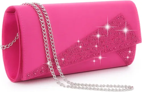 Dasein Bolso de noche de satén con diamantes de imitación para mujer, bolso brillante con purpurina brillante para fiesta, boda, cóctel, baile de