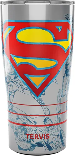 Tervis Traveler DC Comics Superman Lineage - Vaso aislado de triple pared para viaje mantiene las bebidas frías y calientes, 20 onzas, acero Acero