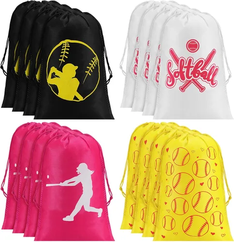 Tondiamo Paquete de 16 bolsas de softbol con cordón para fiesta, bolsa de softbol para niños, bolsa de softbol no tejida, paquete de golosinas para