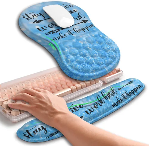 Miniatura 17 de Hokafenle Combinación 2 en 1, reposamuñecas para teclado ondulado y alfombrilla ergonómica para mouse con curvatura, soporte de muñeca para aliviar