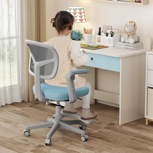Miniatura 2 de HONEY JOY Silla de escritorio para niños, silla de estudio para niños con altura ajustable, reposabrazos/reposapiés, silla giratoria de malla