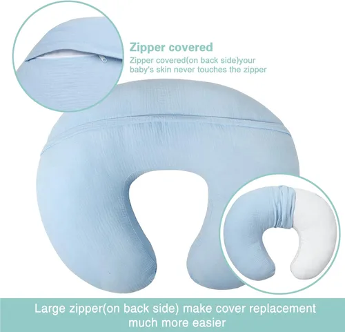 Miniatura 3 de Owlowla Funda de almohada de muselina para lactancia, funda de algodón suave para almohada de lactancia materna para bebé niño y niña (azul bebé)