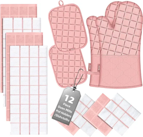 Miniatura 16 de Manoplas de horno para toallas de cocina y paños de cocina, juego de soportes para ollas, guantes de cocina, paños de cocina resistentes al calor