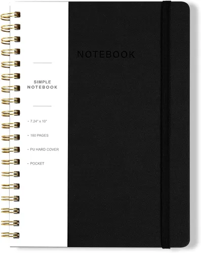 Miniatura 31 de Cuaderno de espiral – Cuaderno grande de tapa dura de 8.5 x 10.98 pulgadas con banda elástica y bolsillo, 180 páginas, diario plano de alambre