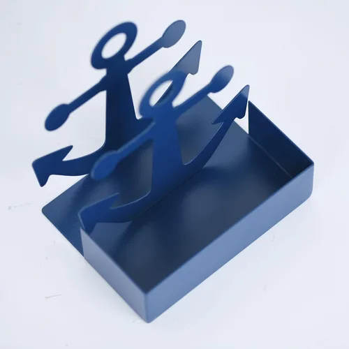Miniatura 4 de Servilletero de metal con ancla náutica (azul) - Organizador de toallas de papel independiente con organizador de almacenamiento de sal y pimienta