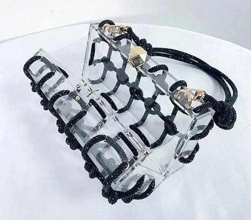 Miniatura 2 de Bolso de noche para mujer, bolso de mano transparente, bolso de moda, bolso cruzado, Negro