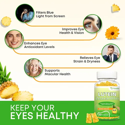 Miniatura 3 de Luteína 20 mg con gomitas de zeaxantina, luteína y zeaxantina suplementos con vitaminas oculares C, E, arándano para la salud ocular - 60