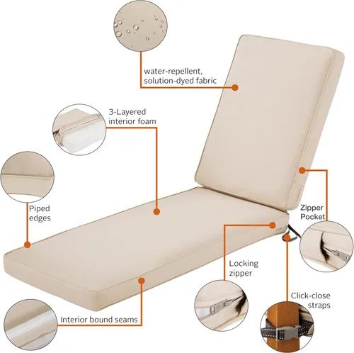 Miniatura 5 de Classic Accessories Montlake® FadeSafe® - Cojín resistente al agua para chaise longue de patio de 74 x 23 x 3 pulgadas, beige antiguo