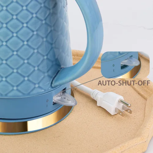 Miniatura 6 de Hervidor eléctrico de cerámica, 1.5L/1200W hierve agua rápida y fácilmente con protección contra hervido en seco y apagado automático, base Azul
