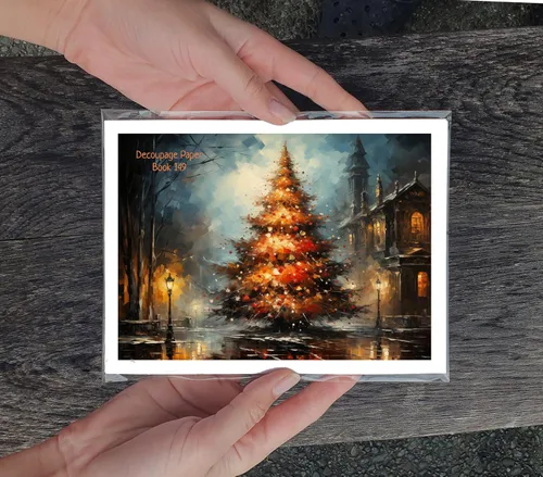 Miniatura 3 de Decoupage - Paquete de papel (35 hojas de 6 x 8 pulgadas), increíbles y acogedoras pinturas de grandes árboles de Navidad y otras decoraciones FLONZ