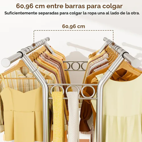 Miniatura 3 de HYSEYY Perchero de ropa resistente, perchero de ropa rodante con estantes con carga de 620 libras, percheros de ropa de doble barra para colgar