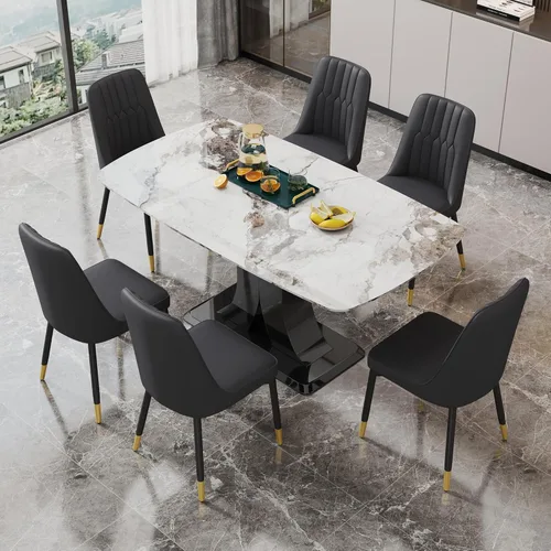 Miniatura 2 de Juego de 2 sillas de comedor, sillas de comedor modernas, equipadas con cojines de respaldo de cuero PU y patas de metal negro, adecuadas
