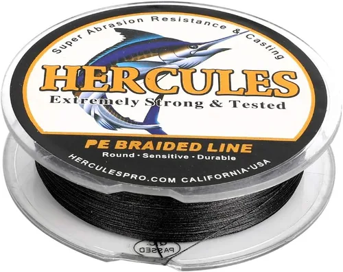 Miniatura 4 de HERCULES Línea de pesca trenzada rentable súper fundida de 8 hebras de 10LB a 300LB de resistencia para agua salada, 109/328/547/1094 yardas Negro