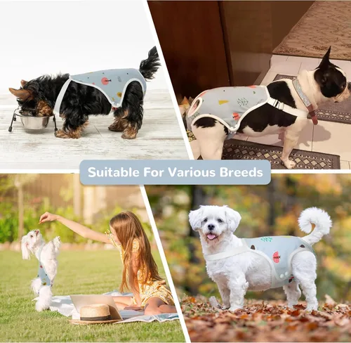 Miniatura 5 de QBLEEV Pañales para perras, bragas sanitarias lavables con tirantes ajustables, pañales reutilizables para perros machos y hembras en celo, bragas