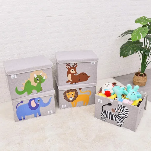 Miniatura 8 de Cofre plegable grande de juguetes para niños con tapa abatible, organizador de almacenamiento de juguetes de animales de tela plegable, contenedor