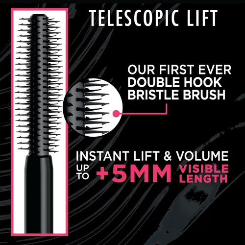 Miniatura 4 de L'Oréal Paris Telescopic Lift Máscara Lavable, Maquillaje de Ojos Alargador y Voluminizador, Levantamiento de Pestañas con hasta 36 HR de Uso, Negro