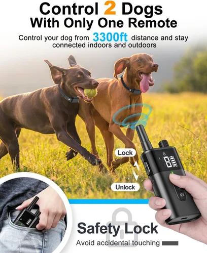Miniatura 2 de Collar de entrenamiento para perros con control remoto para 2 perros, 10-120 libras, 3300 pies, impermeable, sin golpes, collar de perro vibratorio