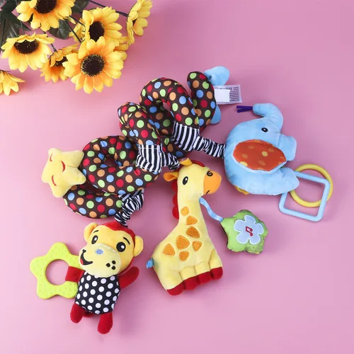 Miniatura 4 de TOYMYTOY Juguete de asiento de coche en espiral para bebé, mono de peluche, elefante, cuna, sonajeros, actividad sensorial, juguete de viaje
