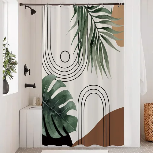 Miniatura 10 de Cortina de ducha pequeña verde salvia, cortina de ducha abstracta bohemia para baño, juego de cortina de ducha medio angosta, cortina de ducha
