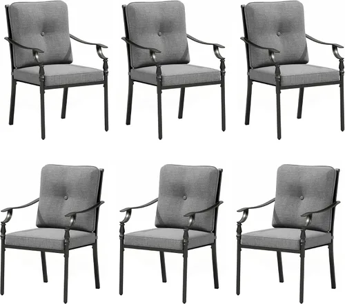 Miniatura 11 de MFSTUDIO Juego de 2 sillas de comedor para patio al aire libre, sillas de patio resistentes con cojines, sillas de terraza de hierro forjado