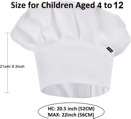 Miniatura 2 de ESHATO Sombrero de chef para niños, gorra de cocina de algodón elástico ajustable para niños