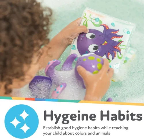 Miniatura 2 de Nuby Libro de Baño Divertido con Páginas Impermeables y Chirriador Sorpresa, Educación Temprana, 0 M+ (Las Impresiones Pueden Variar)