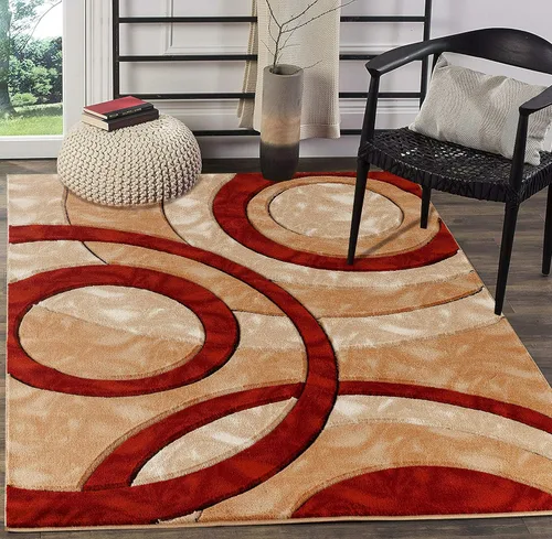 Miniatura 10 de GLORY RUGS Alfombra de área 2x3 marrón, tapete para puerta, círculos modernos, suave, alfombra de piso contemporánea con textura esponjosa