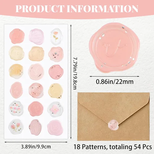 Miniatura 2 de Adhesivos de sellado de cera prefabricados transparentes, 54 adhesivos impermeables para invitaciones de boda, envoltura de regalos de cumpleaños