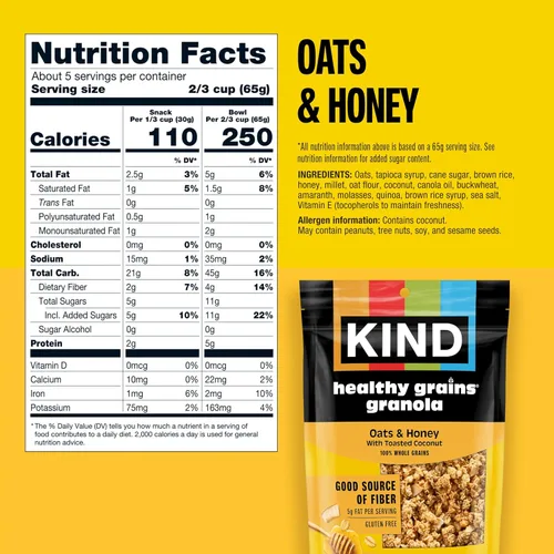 Miniatura 2 de Kind Granos saludables de granola, avena y miel con coco tostado, sin gluten, mezcla de aperitivos saludables, 0.18 onzas de proteína, 11 onzas, 3
