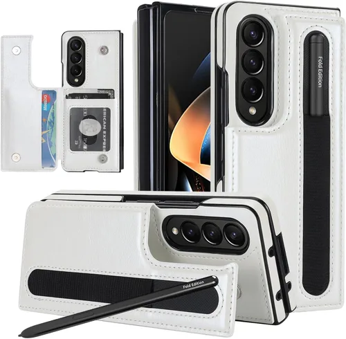 Miniatura 7 de Funda para Samsung Galaxy Z Fold 3 con soporte para bolígrafo S y tarjetero, protector de billetera resistente a prueba de golpes, funda de cuero