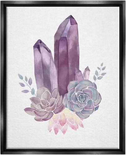 Stupell Industries Suculenta flor de cristal púrpura azul acuarela pintura, diseño por Ziwei Li Flotador negro enmarcado