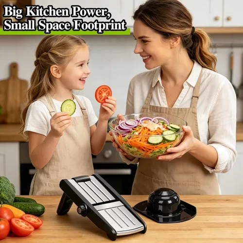 Miniatura 6 de MASTERTOP Rebanadora de Mandolina, rebanadora de alimentos 5 en 1 para cocina, mini rebanadora de verduras de acero inoxidable con guante