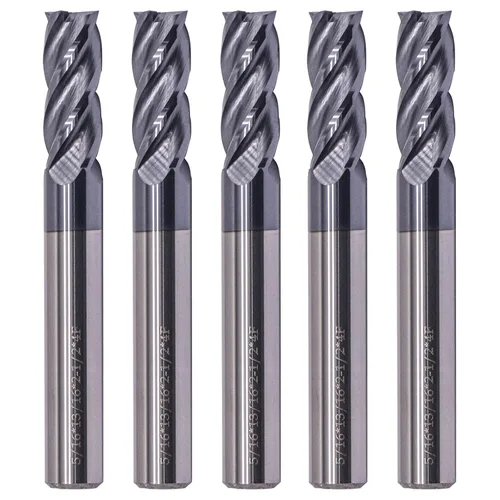 Miniatura 9 de BestParts 5 fresas cuadradas de carburo sólido de alto rendimiento, revestimiento AlTiN, 4 flautas, hélice de 30 grados, diámetro de corte de 1/2