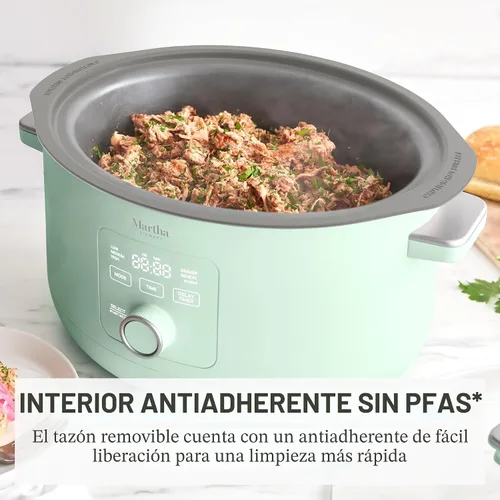Miniatura 5 de Martha Stewart Olla de cocción lenta de 8 cuartos de galón, programable con temporizador, 3 ajustes de calor (bajo, alto, cálido), cerámica