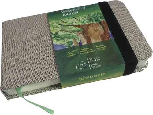 Diario de acuarela, 3.5 x 5.5 pulgadas, 140 libras, 300 GSM, papel de algodón tumuarta para prensar en frío, 24 hojas, 48 páginas, cuadernos de Gris