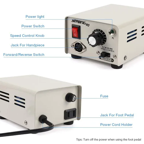Miniatura 3 de Fuerte 90 65W 35000rpm Pedicura de acero inoxidable máquina de manicura de pulido de uñas máquina eléctrica de arte de uñas máquina de taladro