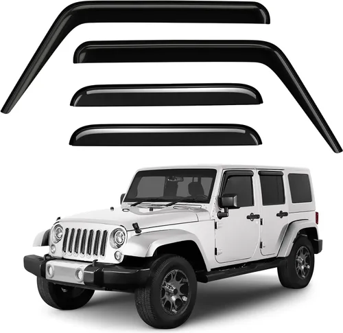 Deflectores de ventana tintados ahumados con cinta adhesiva para ventana lateral, deflectores de lluvia compatibles con Jeep Wrangler JK 2007-2018,
