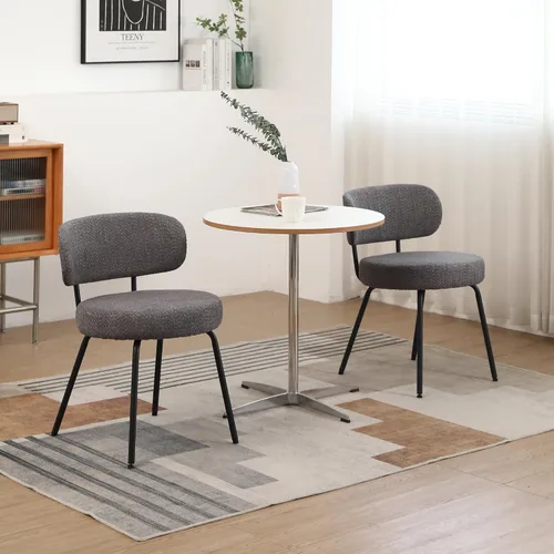 Miniatura 8 de DYHOME Juego de 2 sillas de comedor grises, modernas sillas tapizadas de sherpa boucle de mediados de siglo con cojines de 3.94 pulgadas y patas