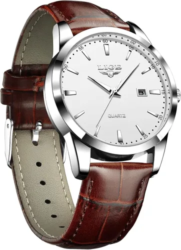 Miniatura 11 de LIGE Relojes para hombre impermeable analógico vestido vintage cronógrafo analógico casual cuero acero inoxidable movimiento de cuarzo único retro