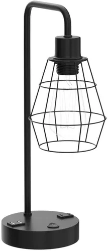 Miniatura 4 de BTY Juego de 2 lámparas de mesa USB Edison con puertos de carga USB duales y 2 clavijas de salida de CA, jaula de alambre de metal, lámpara de mesa
