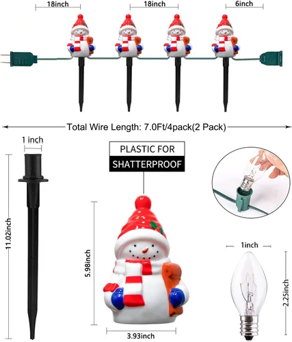 Miniatura 2 de GOOTHY 2 juegos de luces de camino de Navidad de muñeco de nieve, 7 pies C7 para exteriores con 8 estacas de muñeco de nieve, decoraciones