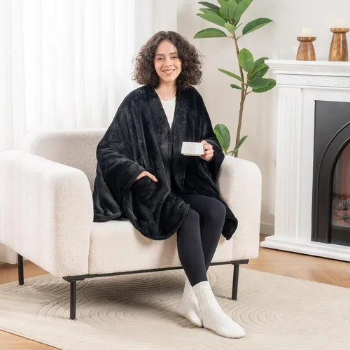 Miniatura 4 de Berkshire Blanket Primalush® Manta portátil, Capa de felpa con bolsillos y acogedora para estar en casa, ideal para adultos y adolescentes, Negro