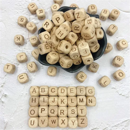 Miniatura 6 de Alfabeto de silicona con 26 cuentas de letras de 0.472 in, 100 cuentas de silicona para collar y pulsera de bricolaje
