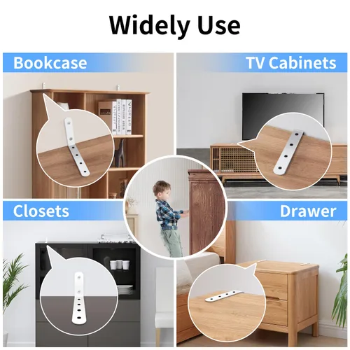 Miniatura 7 de anclajes de muebles correas de seguridad de pared: Kit de anclaje anti-punta Aparador seguro Correa de terremoto de caída para bebé Paquete de 2